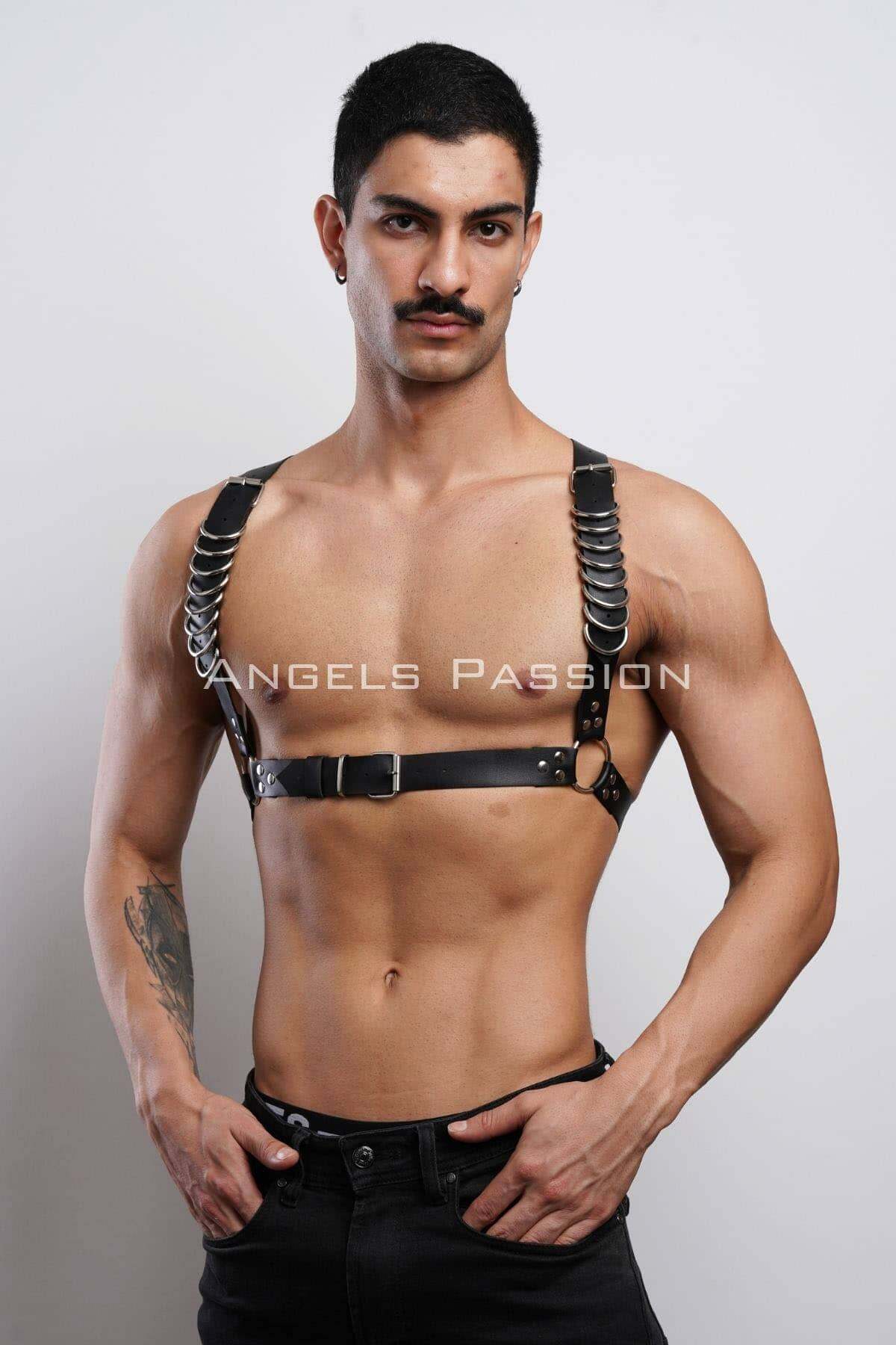 Leather T-Shirt Harness with Ring Design, Trendy Chest Accessory for Parties, Ideal Gift