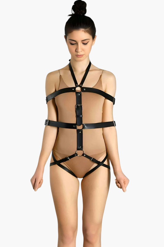 Adjustable Mesh Leather Bondage Belt with Shackles, Versatile BDSM Accessory Kit for Roleplay