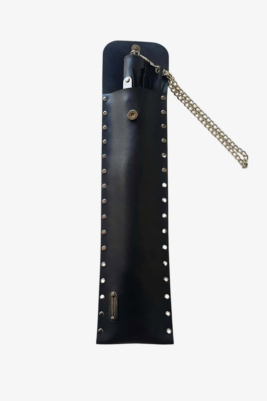 Handcrafted Leather Whip Holder with Stud Accents, Elegant BDSM Accessory Storage for Kinky Gift & Adult Play Collection