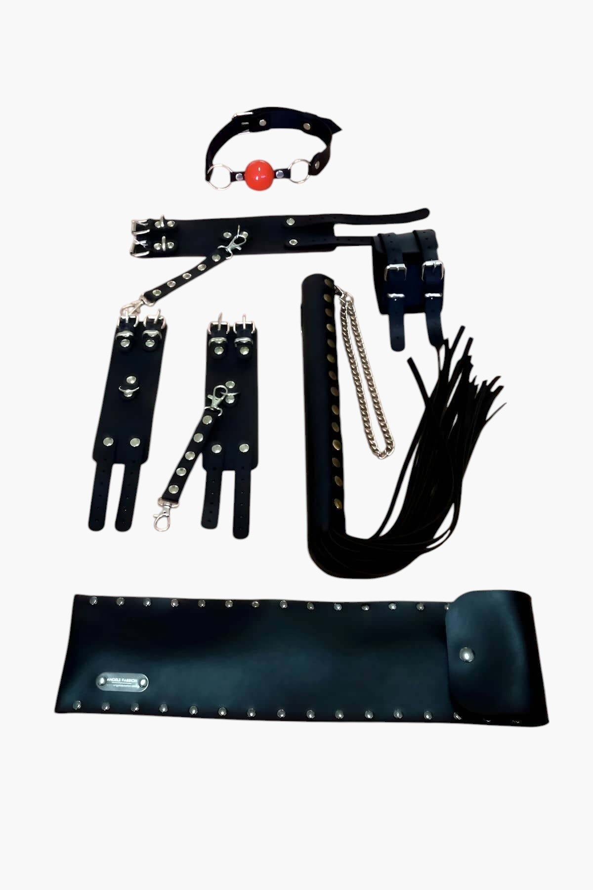 Complete BDSM Leather Set – Handcuffs, Flogger, Blindfold & Chains for Sensual Play, Ideal Gift for Kinky Relationships