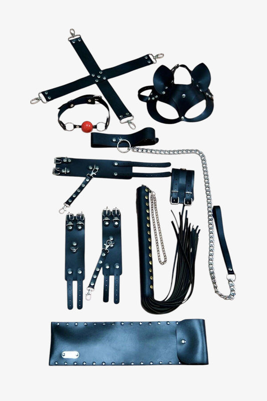 Deluxe BDSM Restraint Collection, Premium Leather Handcuffs, Flogger & More for Sensual Play – Great Gift