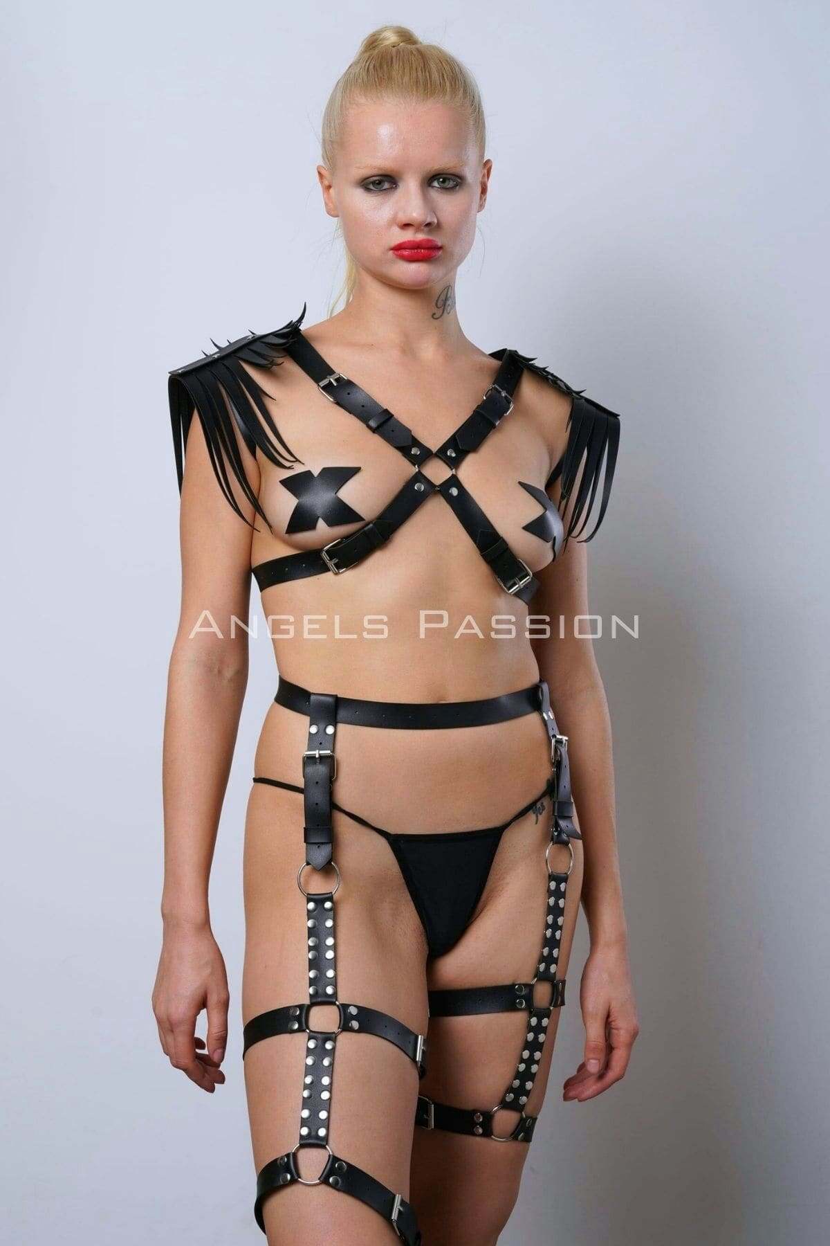 Garter Suit with Tassels, Leather Lingerie Outfit for Seductive Nights