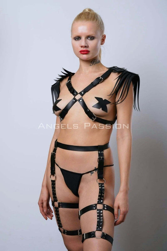 Garter Suit with Tassels, Leather Lingerie Outfit for Seductive Nights