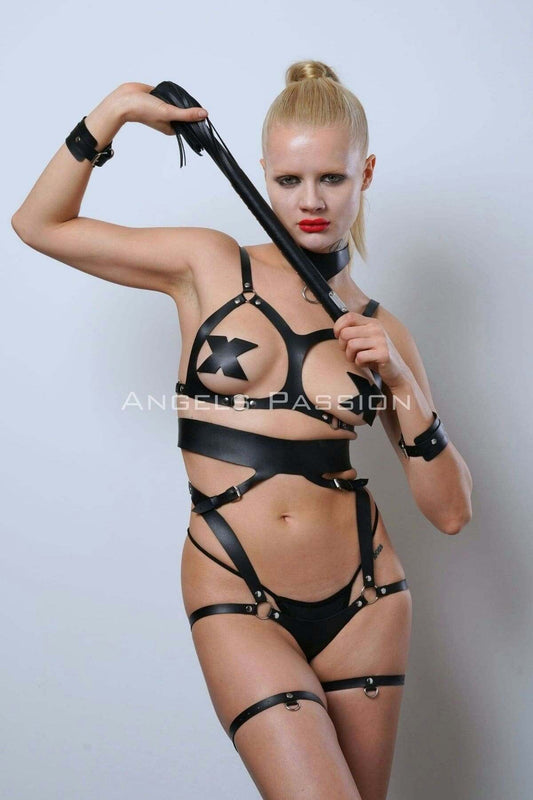 Leather Fancy Dress, Chic Whipstitch Leather Underwear for Sensual Nights, Ideal Gift for Couples