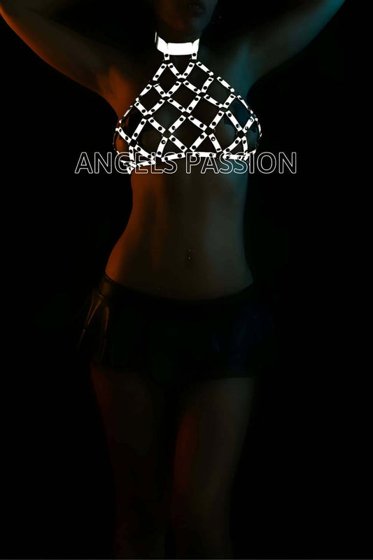 Lattice Design Reflective Harness Bra, Sexy Festival Wear for Raves, Unique Gift for Party Lovers