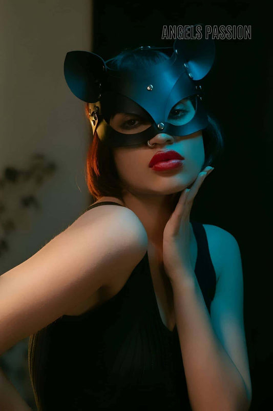 Black Leather Cat Mask – Stylish Women’s Cosplay Accessory for Costume Parties & Events, Perfect Gift