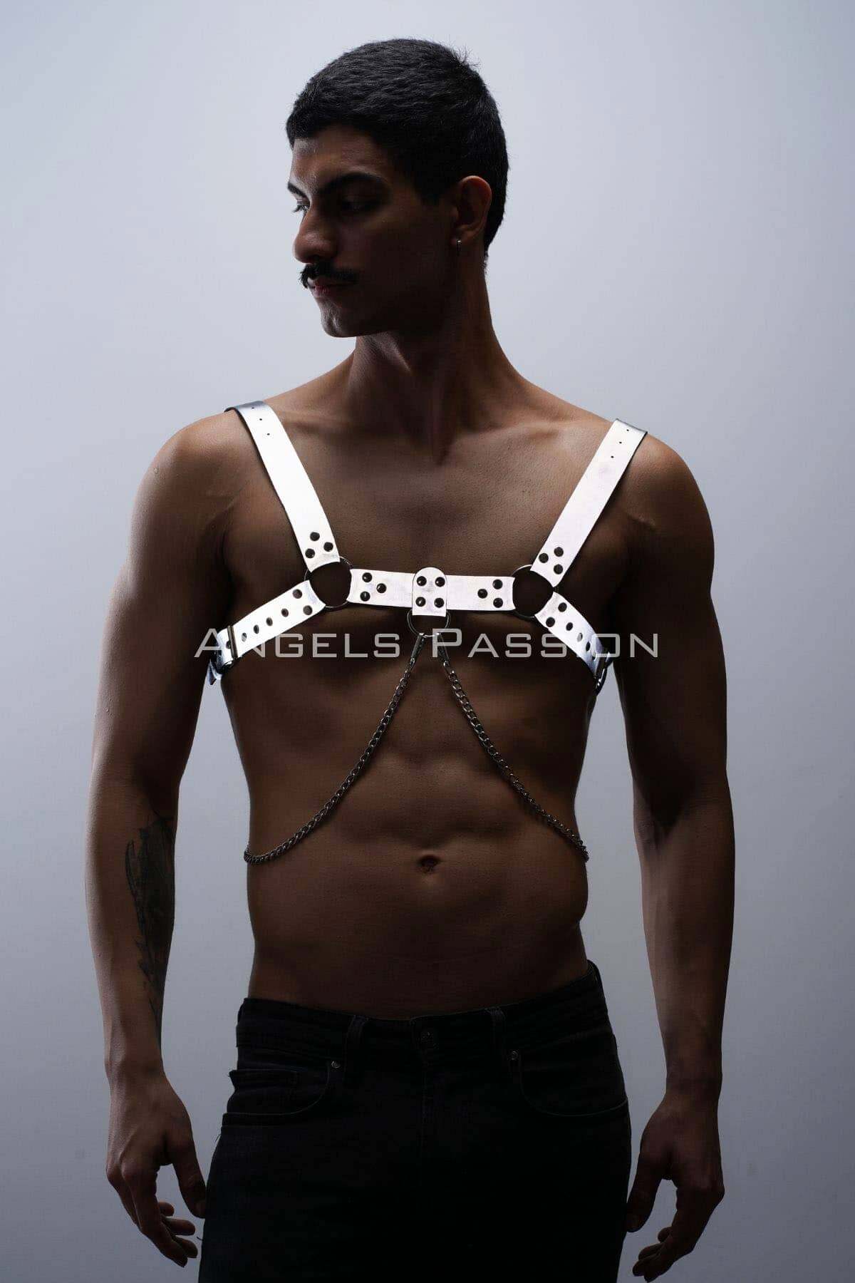 Reflective Chest Harness with Chain, Stylish Clubwear & Part Accessory for Unique Gift Ideas