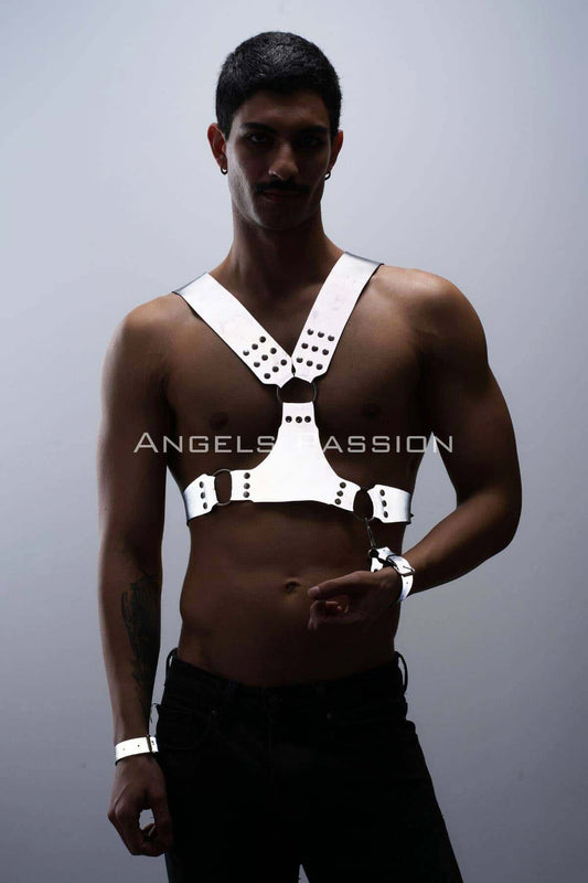 Leather Reflector Harness with Rivets for Clubwear & Party Style, Perfect Cosplay Gift