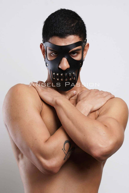 Masculine Leather Mask for Men, Stylish Costume Accessory for Parties and Events, Unique Gift