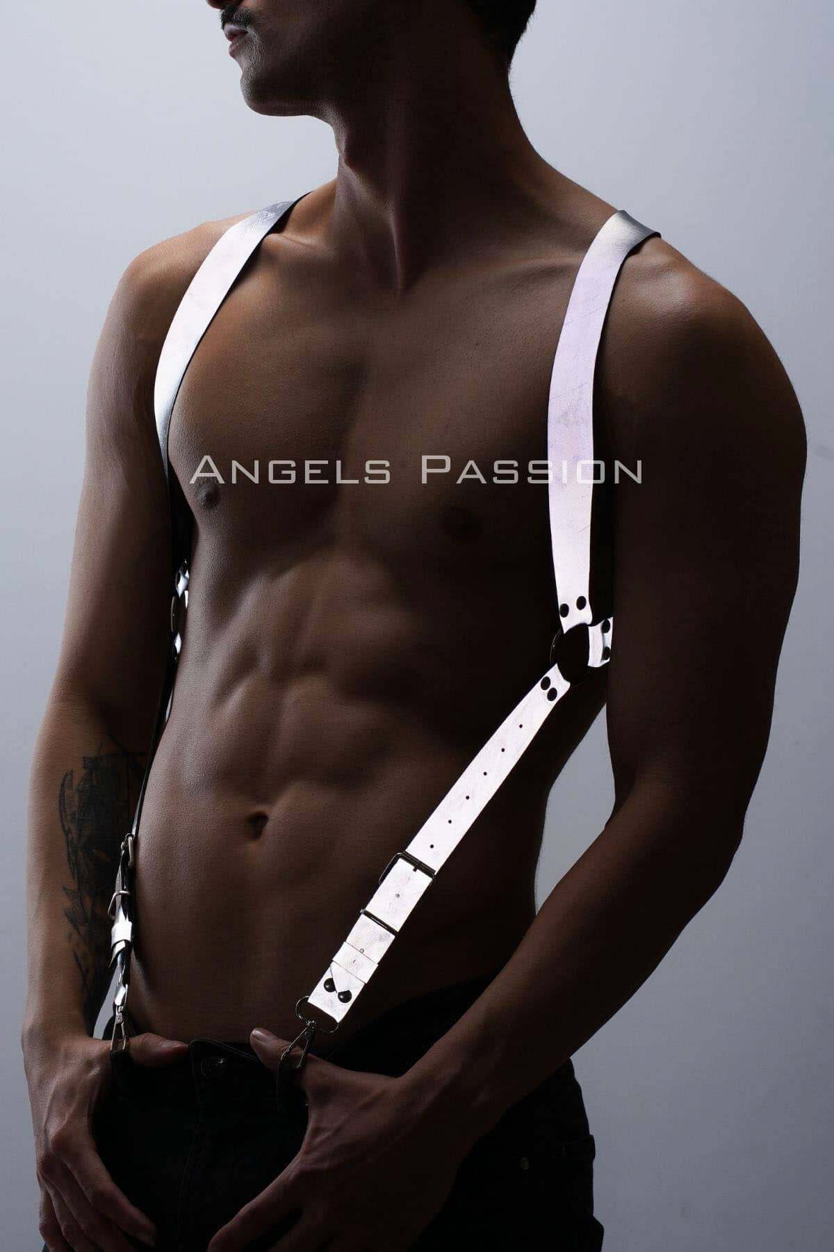 White Reflector Suspender, Stylish Adjustable Trousers Accessory for Parties, Ideal Gift for Events