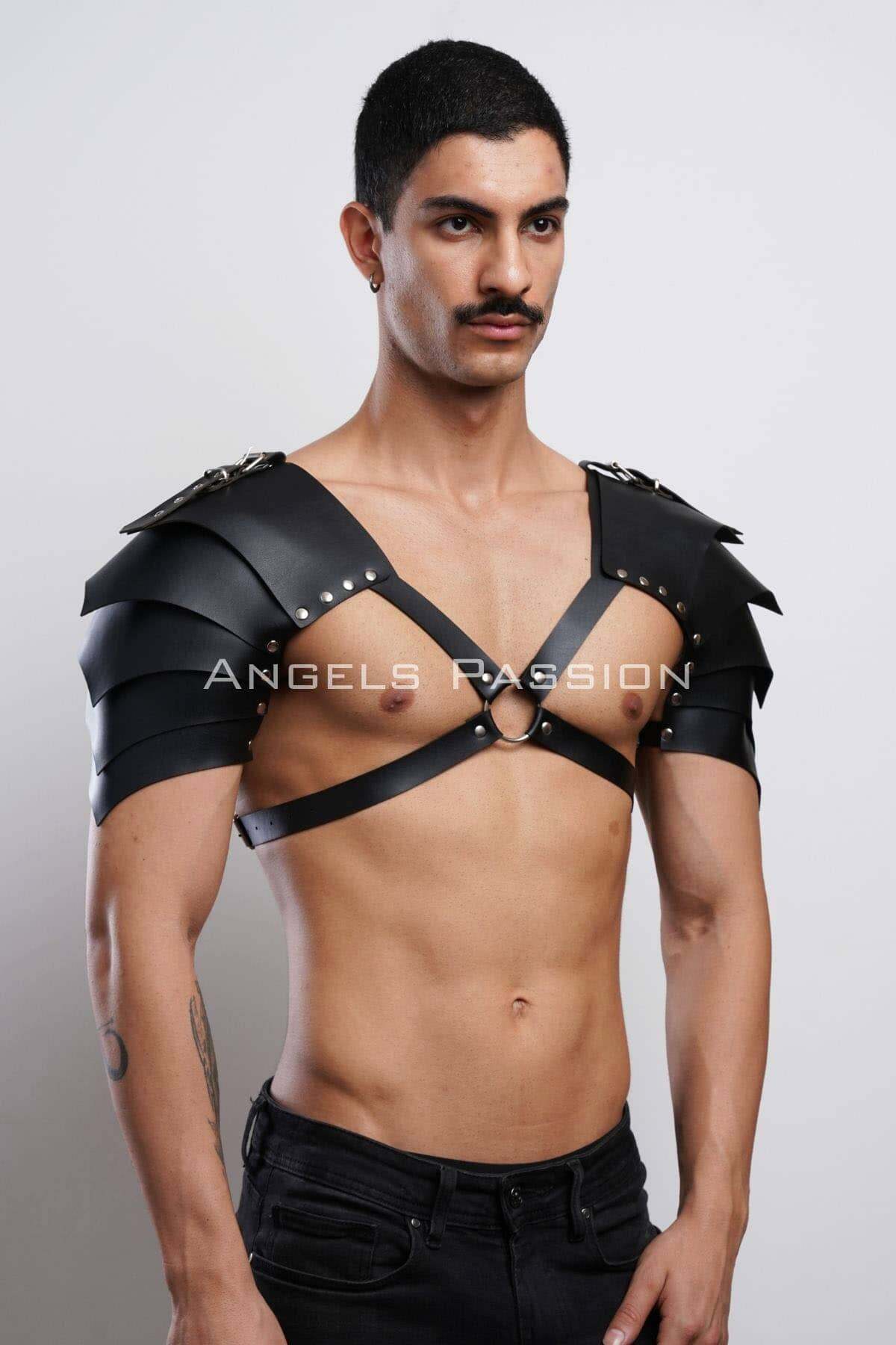 Men's Warrior Leather Harness - Statement Shoulder Armor for Role-Playing, Costumes, or Fashion