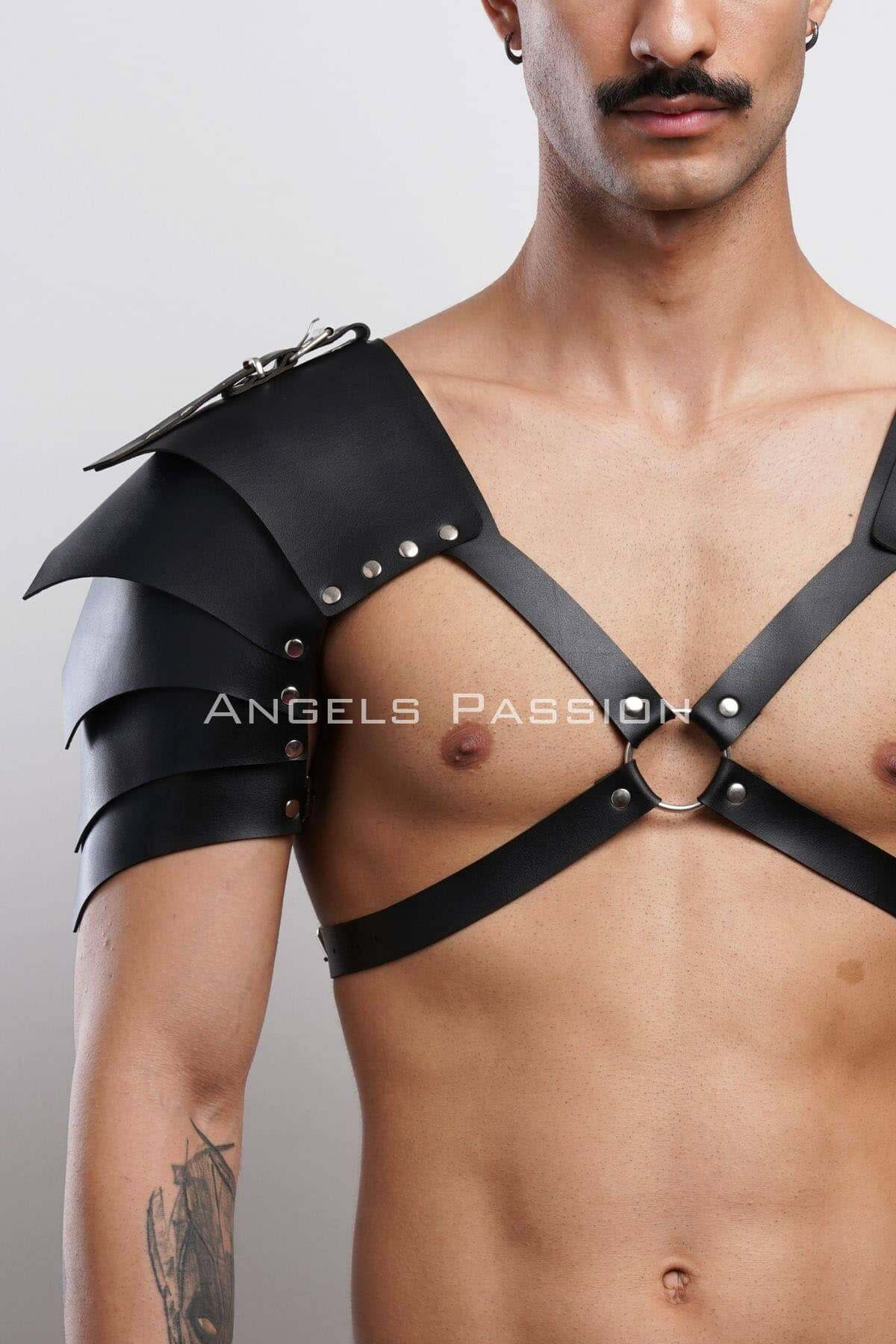 Men's Warrior Leather Harness - Statement Shoulder Armor for Role-Playing, Costumes, or Fashion