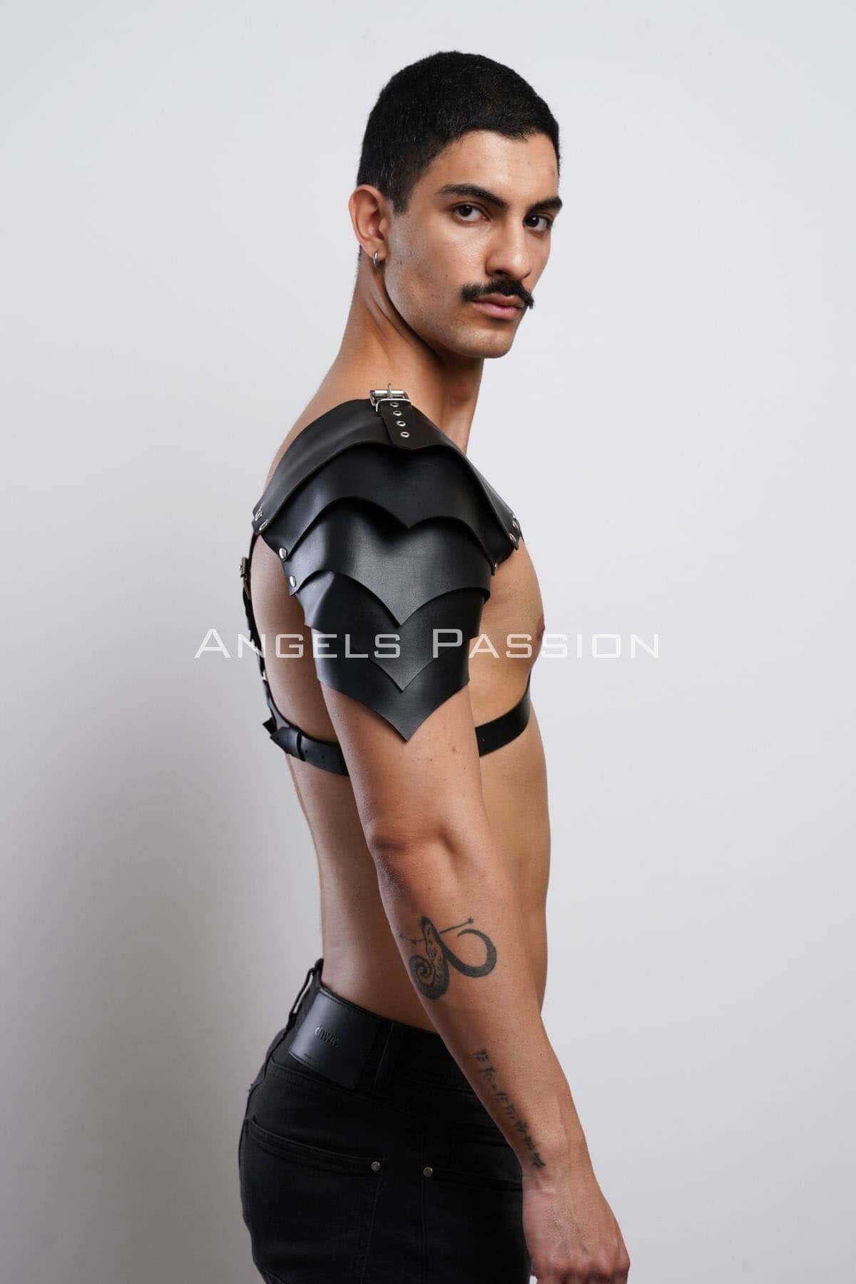 Men's Warrior Leather Harness - Statement Shoulder Armor for Role-Playing, Costumes, or Fashion