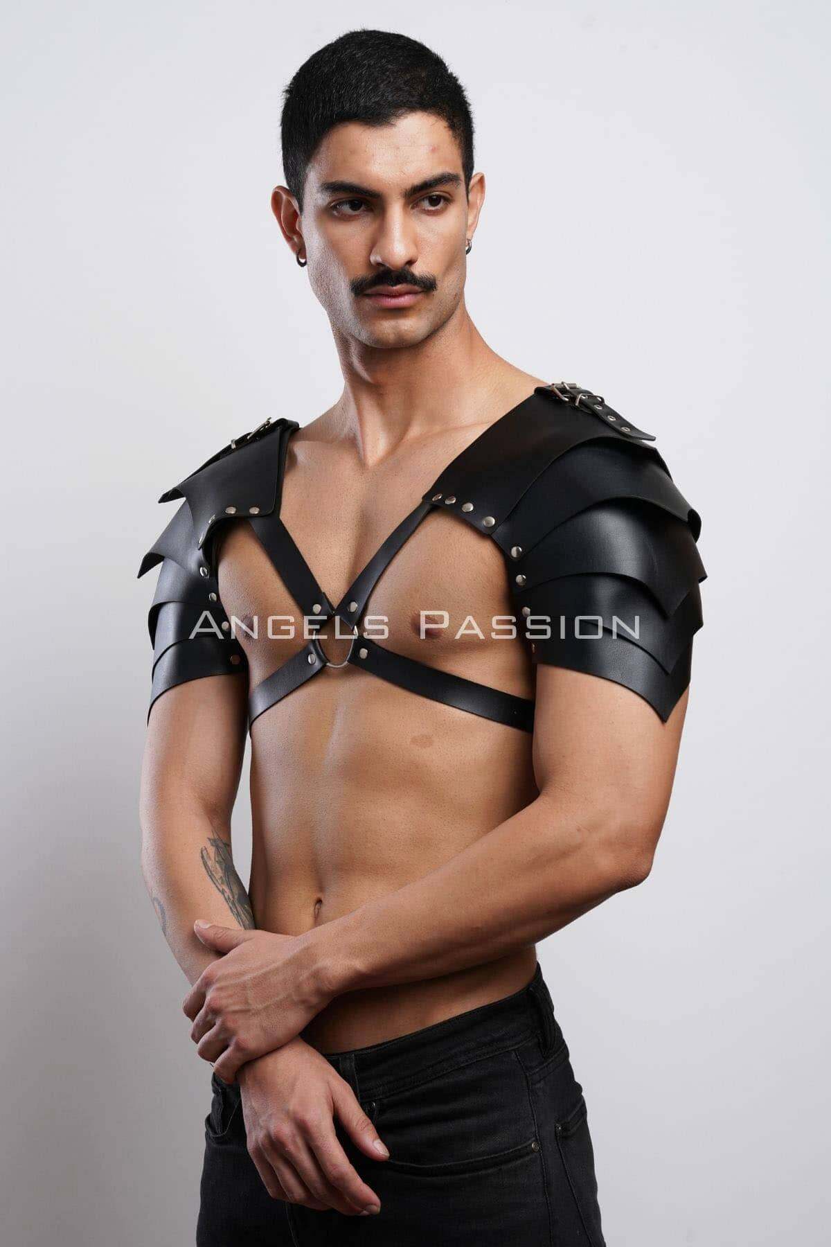 Men's Warrior Leather Harness - Statement Shoulder Armor for Role-Playing, Costumes, or Fashion