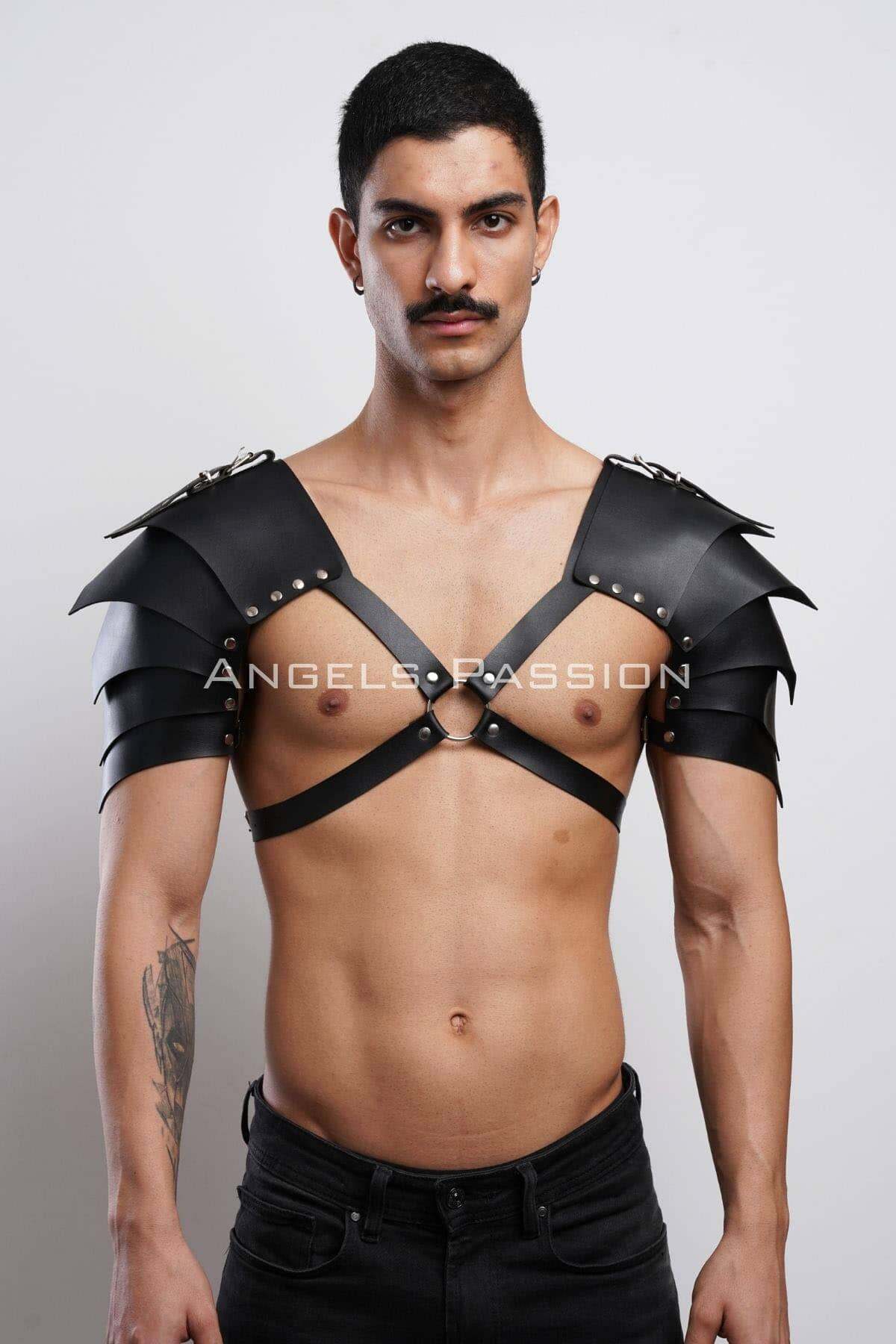 Men's Warrior Leather Harness - Statement Shoulder Armor for Role-Playing, Costumes, or Fashion