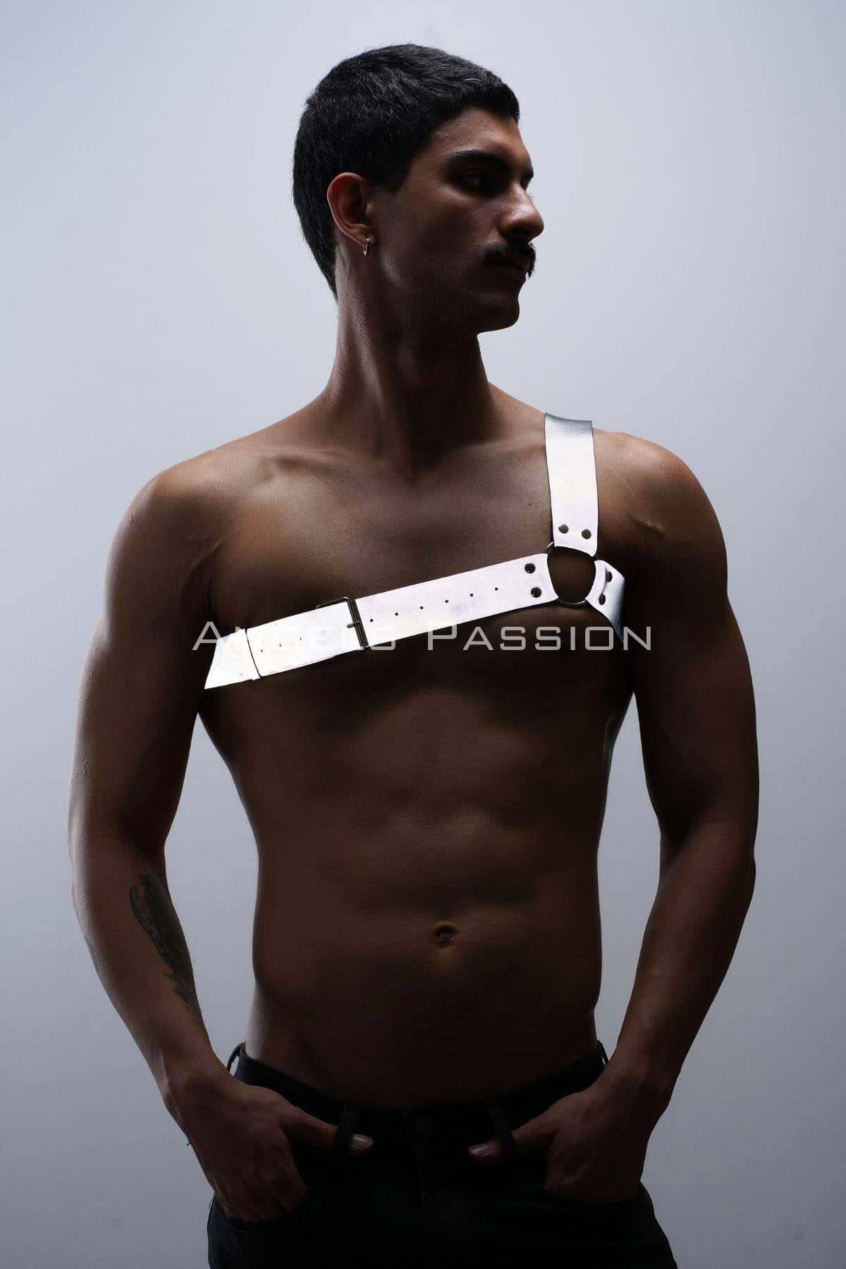 Asymmetrical Men's Body Strap Stylish Shoulder Reflective Harness for Clubwear & Nightlife Unique Gift