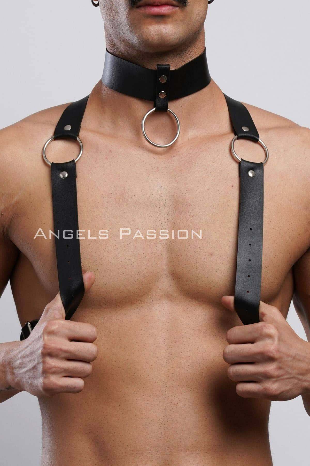 Handcrafted Leather Harness with Choker Ring, Unique Costume Accessory for Cosplay & Clubwear, Perfect Gift