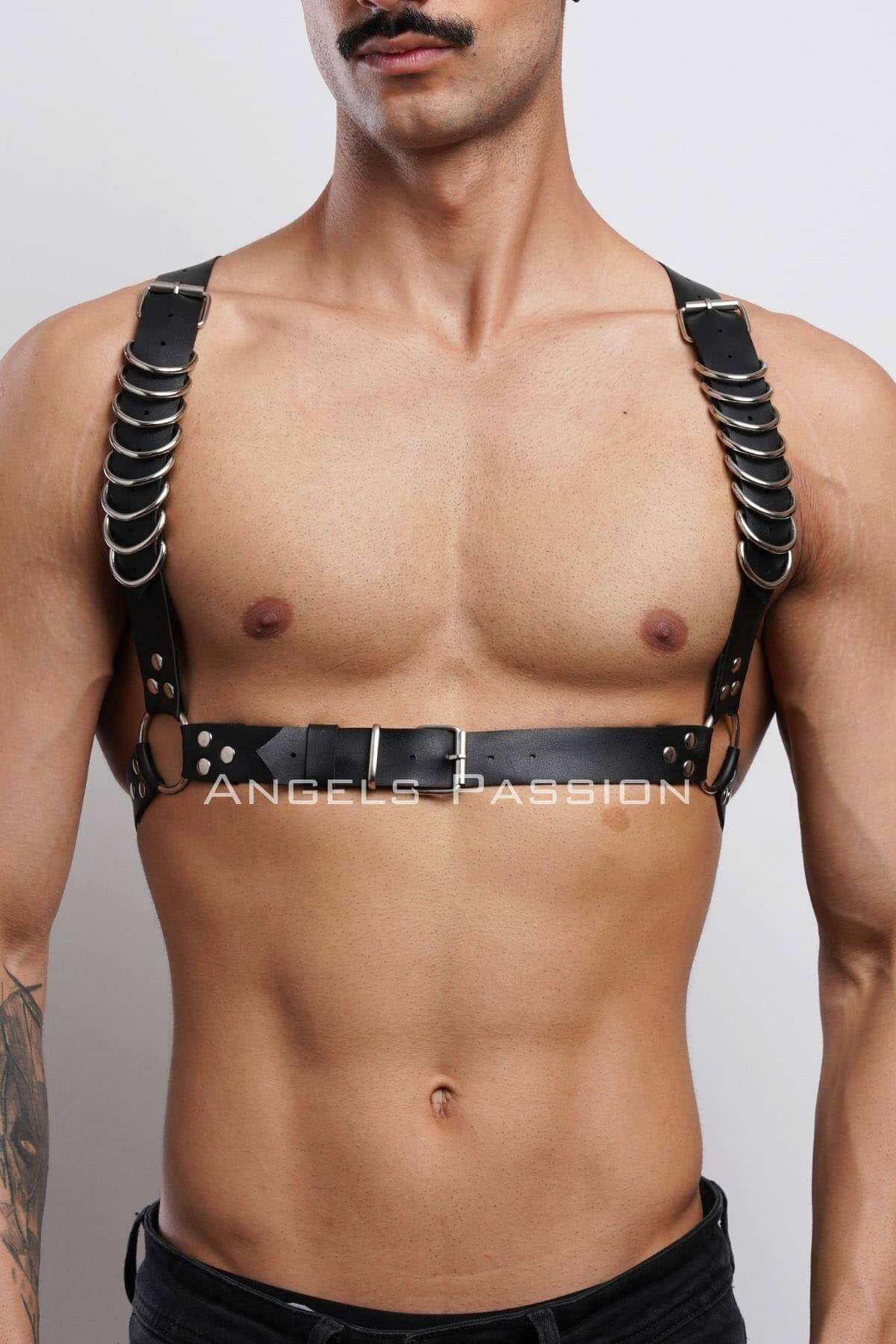 Leather T-Shirt Harness with Ring Design, Trendy Chest Accessory for Parties, Ideal Gift