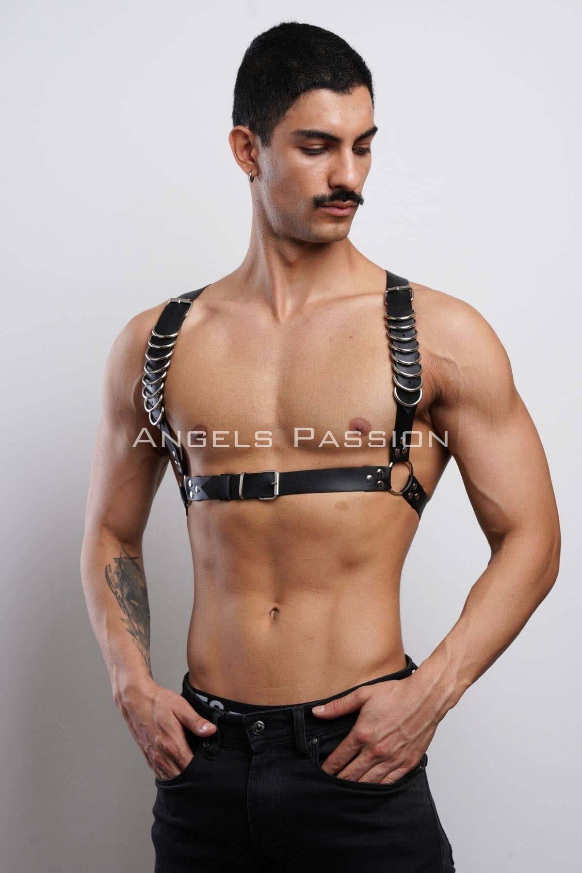 Leather T-Shirt Harness with Ring Design, Trendy Chest Accessory for Parties, Ideal Gift