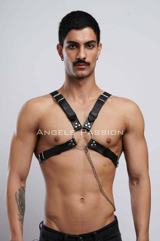 Leather Body Harness with Chain Accents, Trendy Accessory for Parties & Great Gifts